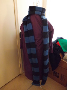 A photo of Ravio's robe and scarf on a dress form.