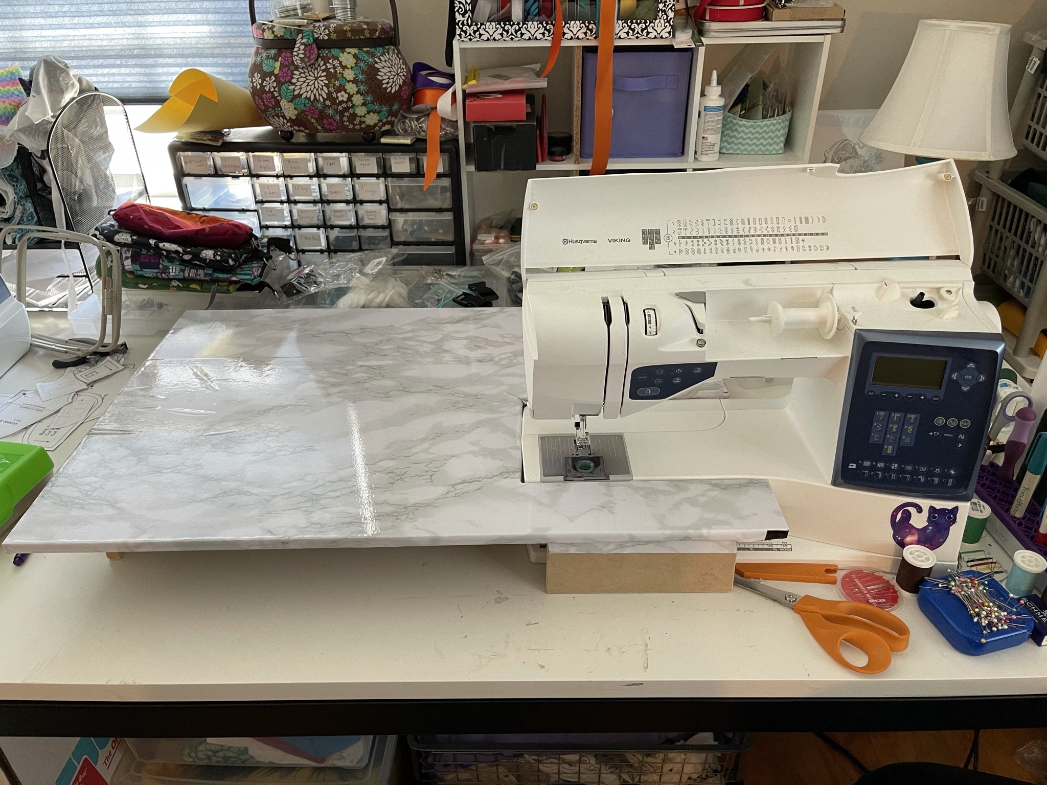 Easy, cheap extension table we made for my machine. (got idea off  pinterest) : r/sewing